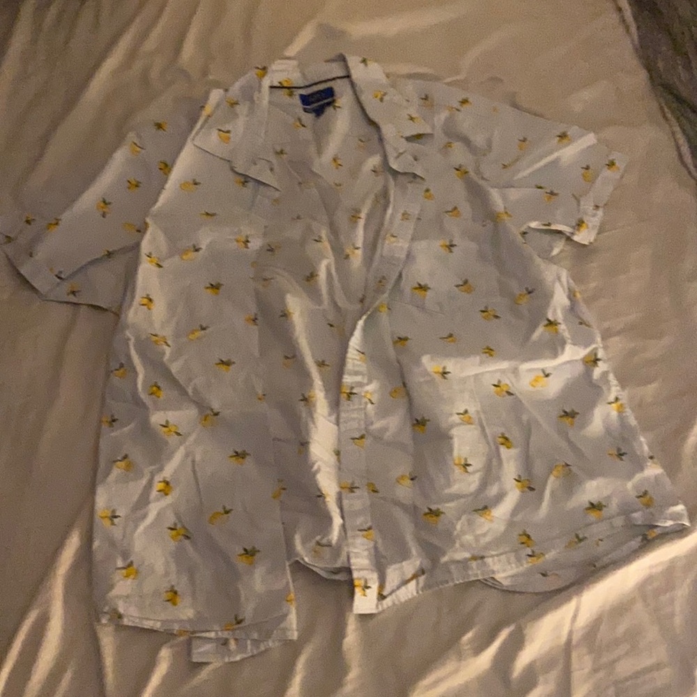 Lemon pattern gray button down shirt